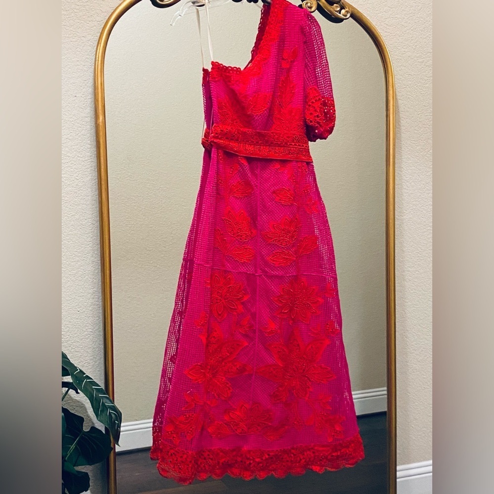 Farm Rio Guipuire Lace One-Shoulder Maxi Dress Size L - Picture 10 of 15